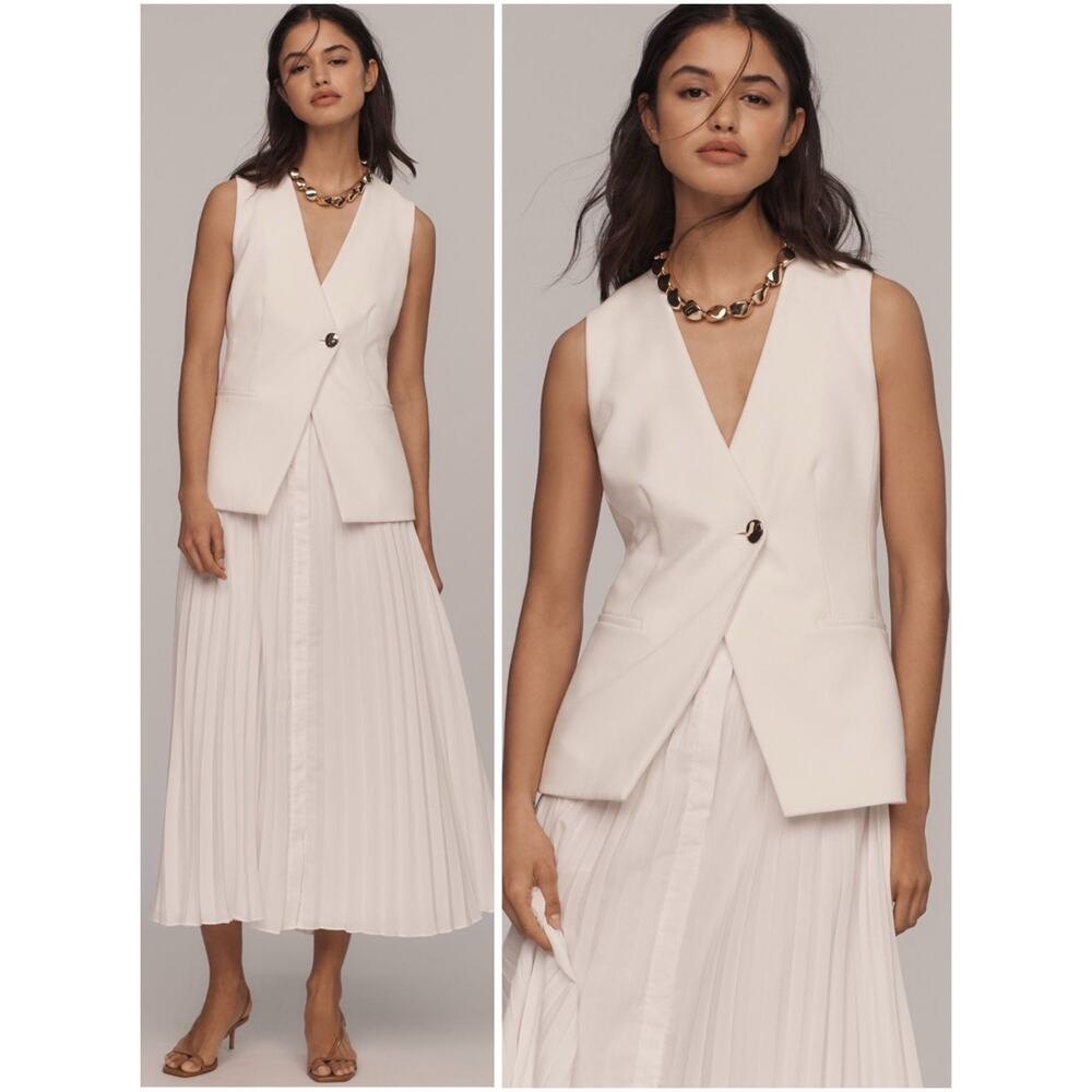 Derek Lam 10 Crosby White Pleated Mixed Media Midi Dress NWT Size 6 Designer - Picture 2 of 16
